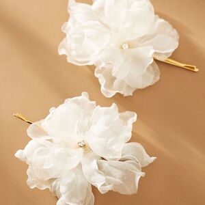 Anthropologie White Floral Hair Clips